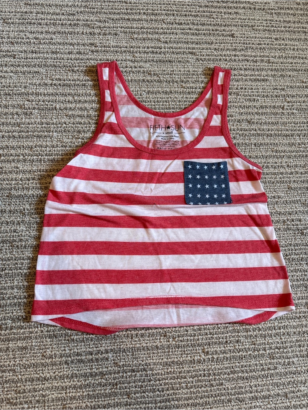 Fifth Sun Red & White Striped Tank with Navy Star Pocket